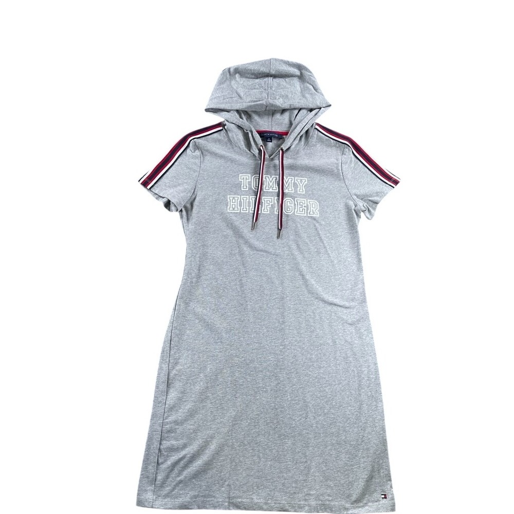 Tommy Hilfiger Womens Gray Hooded T-Shirt Dress Short Sleeve Stripe M